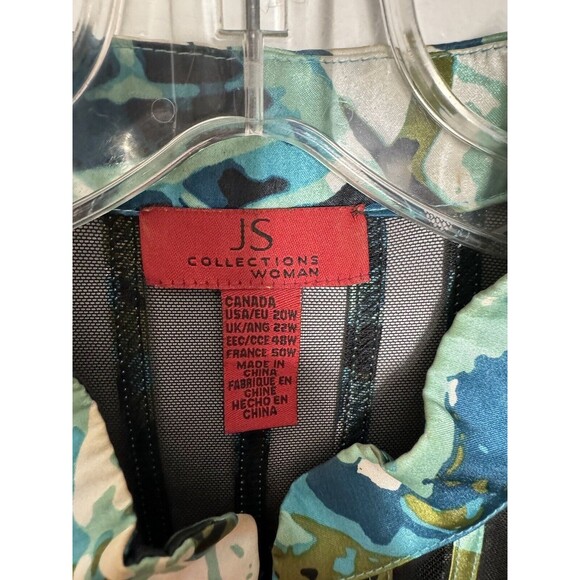 VTG‎ JS Collections Plus Sz 20 W Black Blue Mesh Stripe Zip up Top Shirt Blouse - Picture 3 of 7